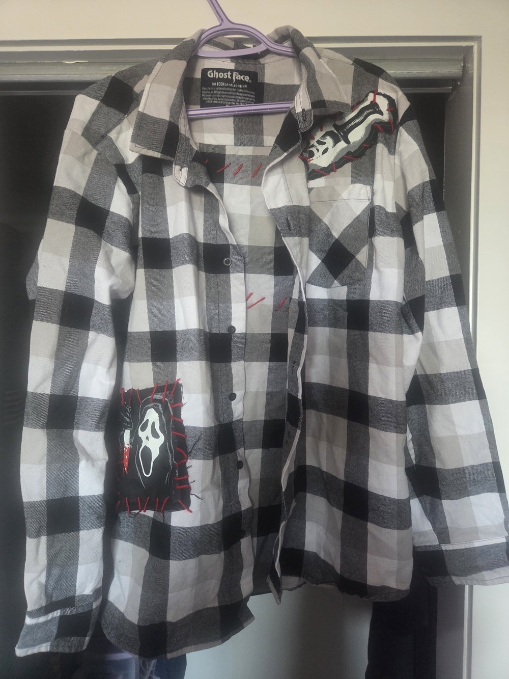 Ghost Face Men’s Black & White Plaid Button-Down Shirt